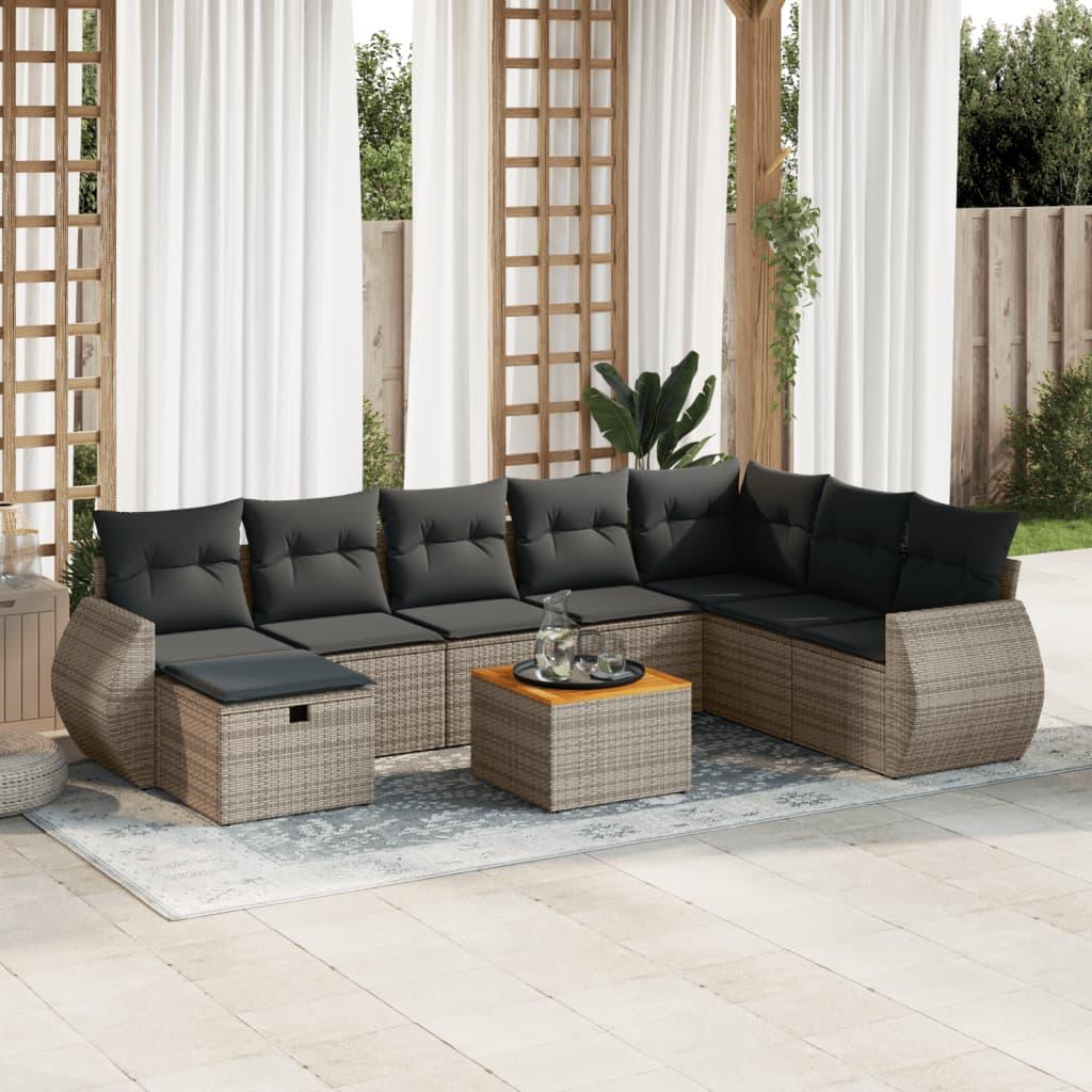 Sofasæt Til Haven 9 Dele Med Hynder Polyrattan - Grå / Med opbevaring