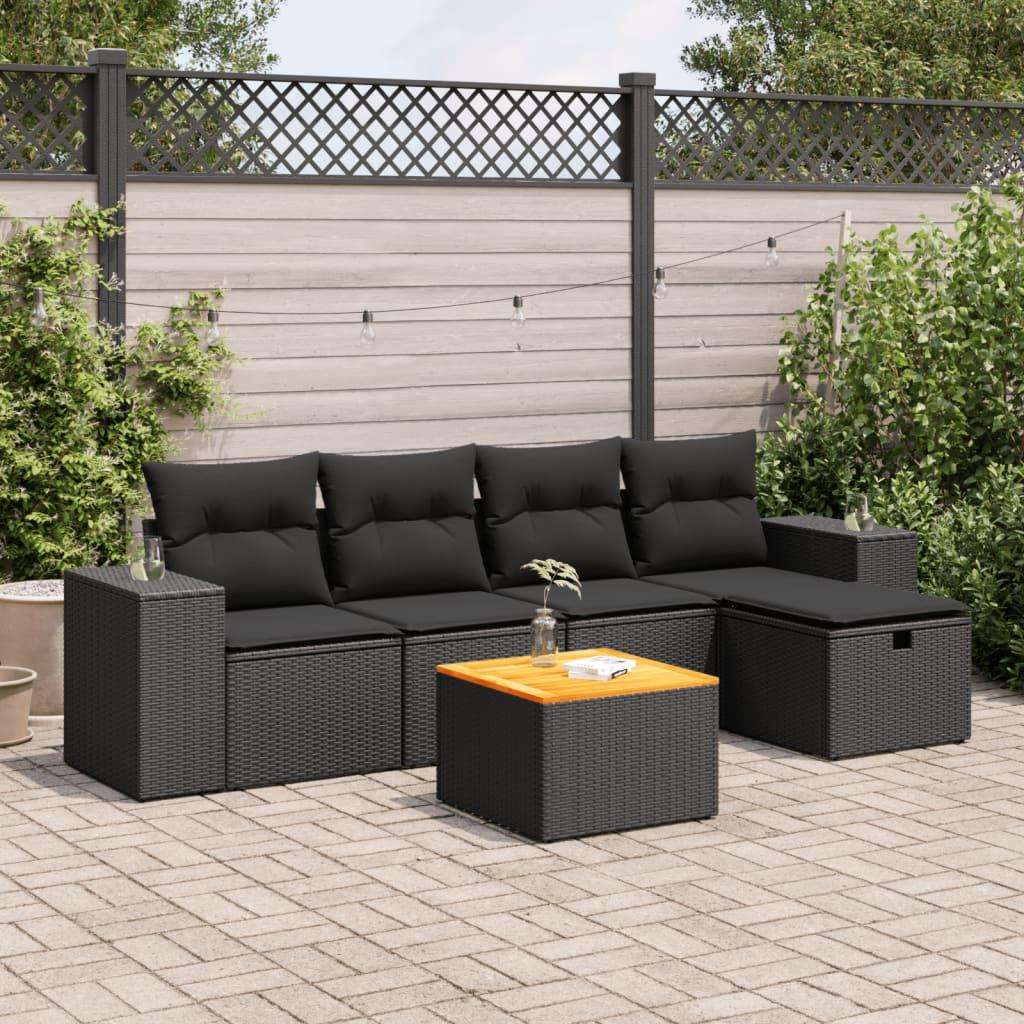 Havesofasæt 6 Dele Med Hynder Polyrattan Beige - Sort / med opbevaring