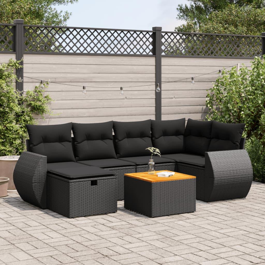 Sofaesæt Til Haven 7 Dele Med Hynder Polyrattan - Sort / med opbevaring