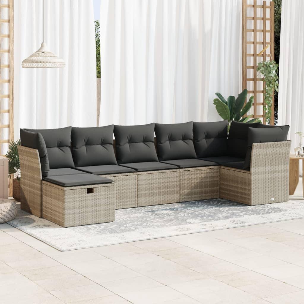 Sofasæt Til Haven 7 Dele Med Hynder Polyrattan - Lysegrå / Med opbevaring