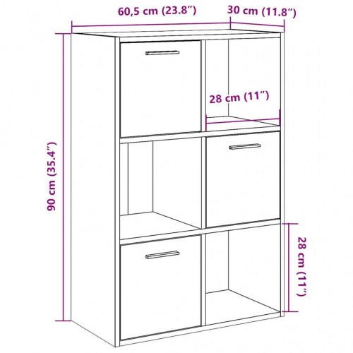 Bogreol med 6 rum og 3 låger - 60,5×30×90 cm, kunsteg