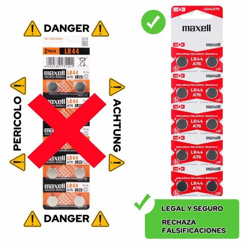 Maxell knapcellebatterier LR44 1,5 V - 10 stk.