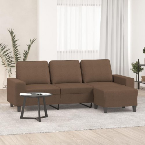3-personers sofa med fodskammel - stof, brun, sædebredde 180 cm