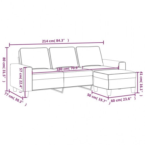 3-personers sofa med fodskammel - stof, brun, sædebredde 180 cm