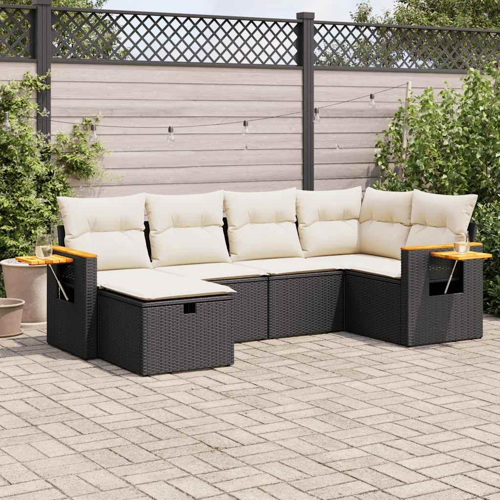 Sofasæt til haven i polyrattan - 6 dele med hynder, sort