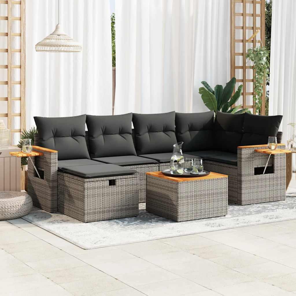 Sofasæt Til Haven 7 Dele Med Hynder Polyrattan - Grå / med opbevaring