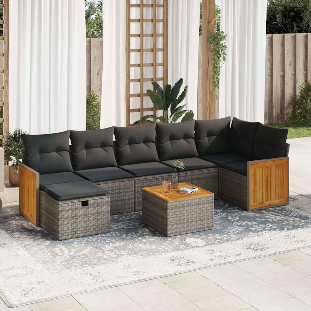 vidaXL sofasæt til haven 8 dele med hynder polyrattan grå