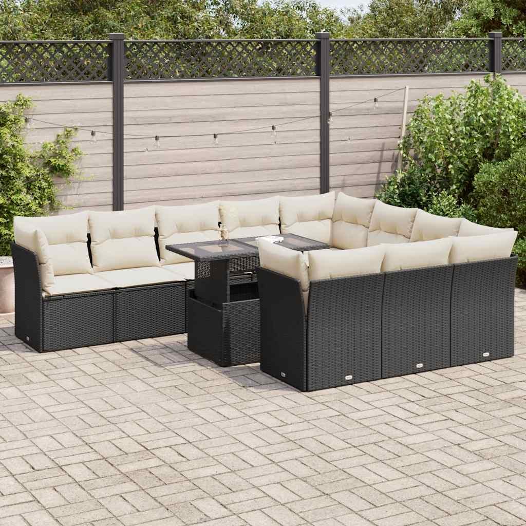 Sofasæt Til Haven 11 Dele Med Hynder Polyrattan - Sort og cremefarvet