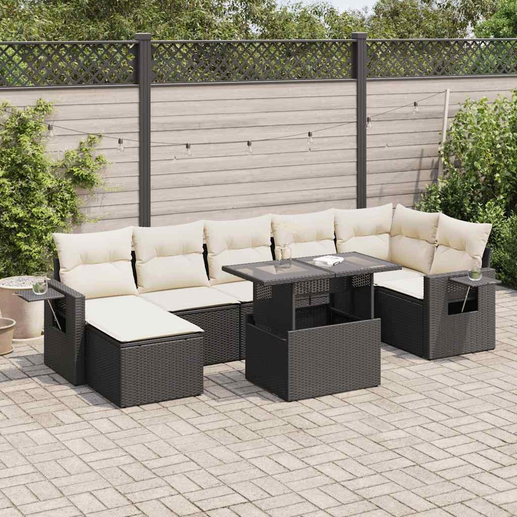 Sofasæt Til Haven 8 Dele Med Hynder Polyrattan - Sort og cremefarvet / med opbevaring