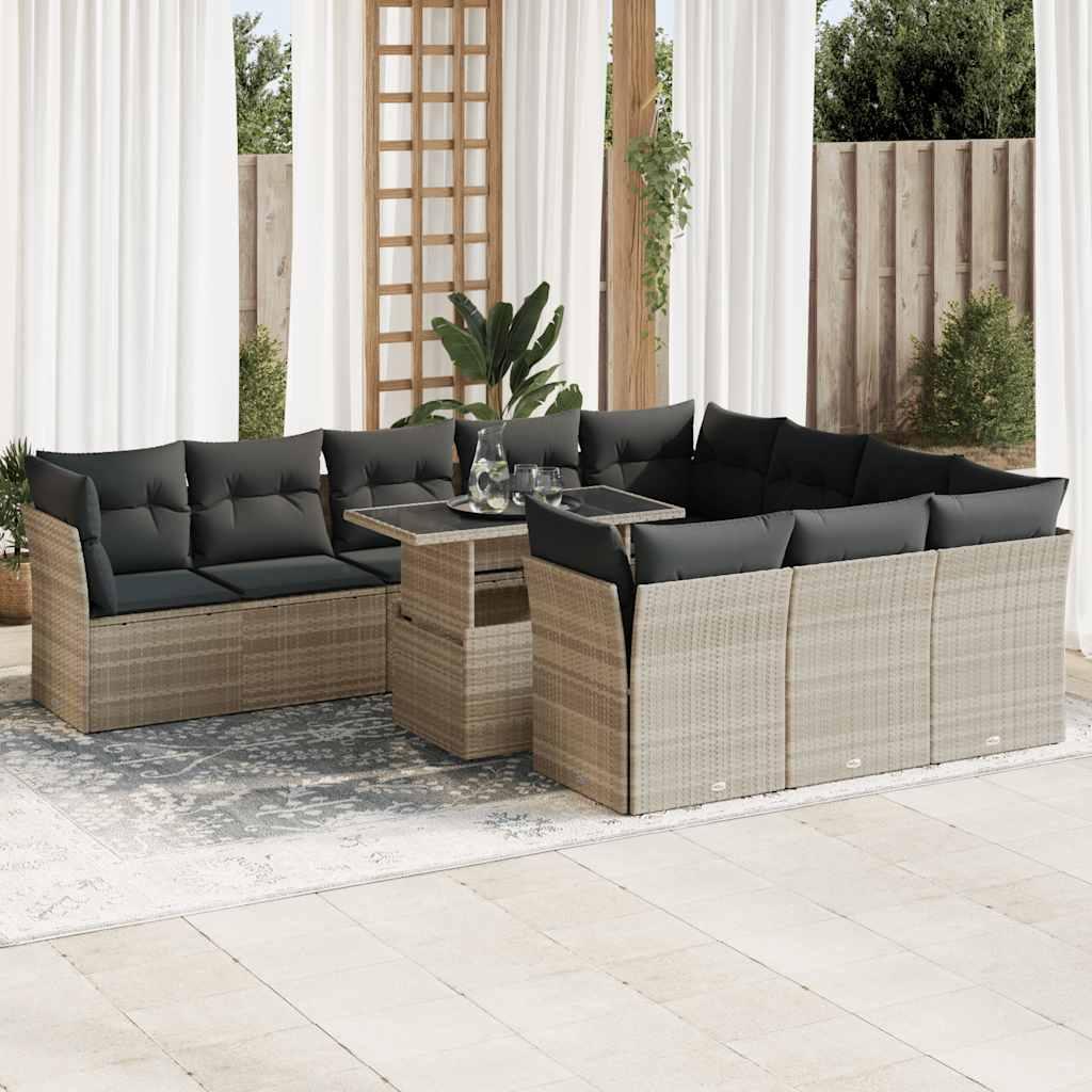Sofasæt Til Haven 11 Dele Med Hynder Polyrattan Beige - Lysegrå