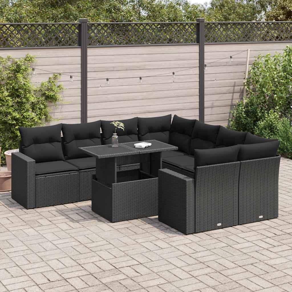 Sofasæt Til Haven 9 Dele Med Hynder Polyrattan - Sort / med opbevaring