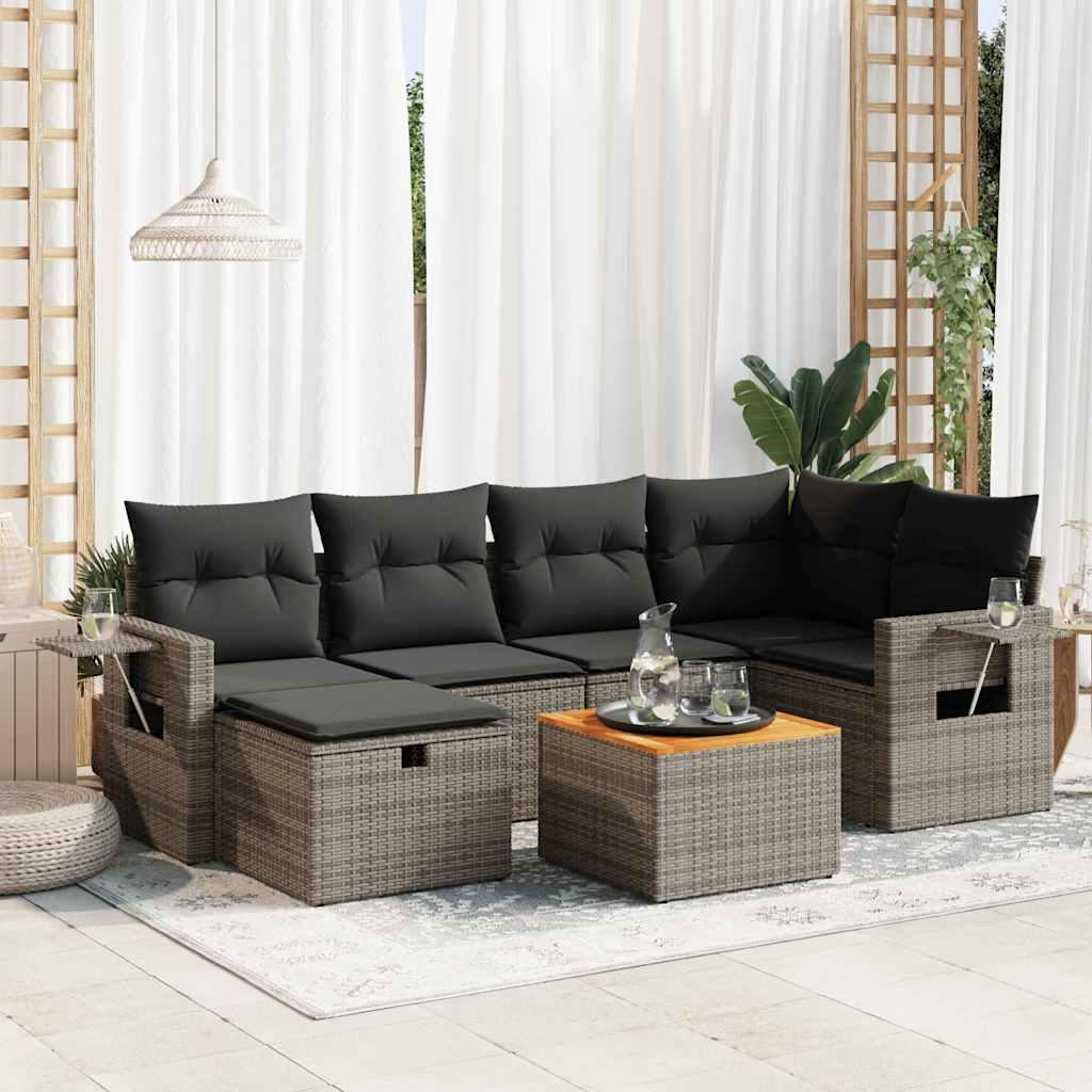 Sofasæt Til Haven 7 Dele Med Hynder Polyrattan Beige - Grå / med opbevaring