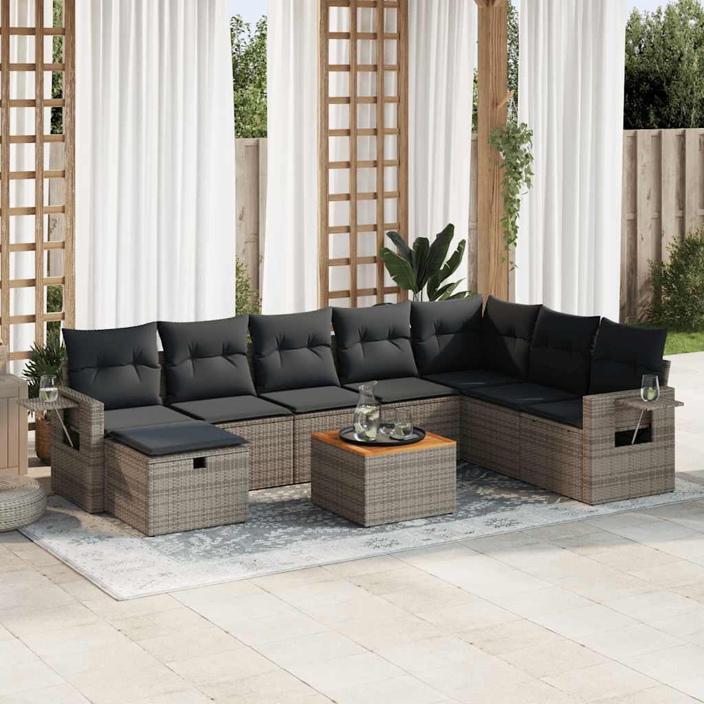 Sofasæt Til Haven 9 Dele Med Hynder Polyrattan - Grå / Med opbevaring