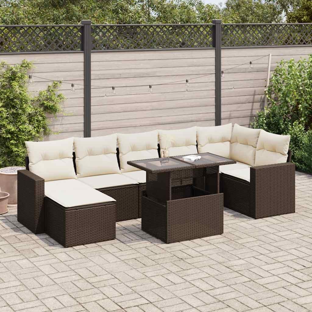 Sofasæt Til Haven 8 Dele Med Hynder Polyrattan - Brun og cremefarvet / med opbevaring