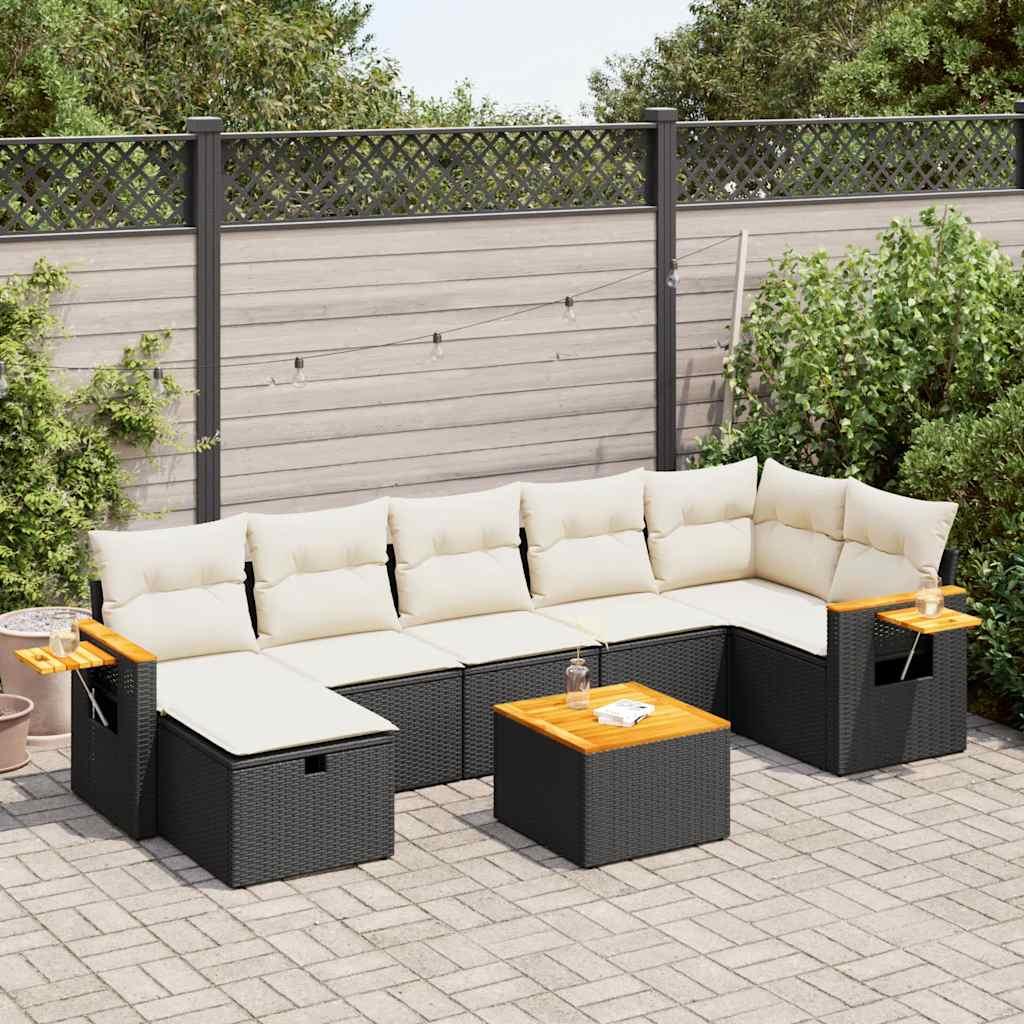 Sofasæt til haven i polyrattan, 8 dele med hynder - sort