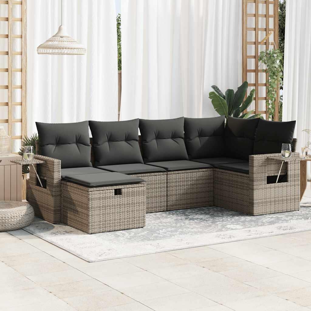 Havesofasæt 7 Dele Med Hynder Polyrattan Beige - Grå / med opbevaring