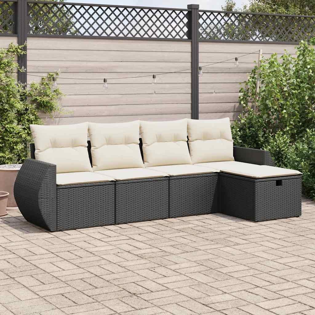 Sofasæt Til Haven 6 Dele Med Hynder Polyrattan Beige - Sort og cremefarvet / med opbevaring