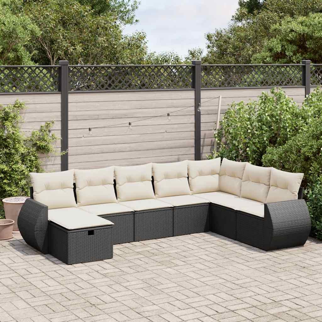 Sofasæt Til Haven 9 Dele Med Hynder Polyrattan - Sort og cremefarvet / med opbevaring
