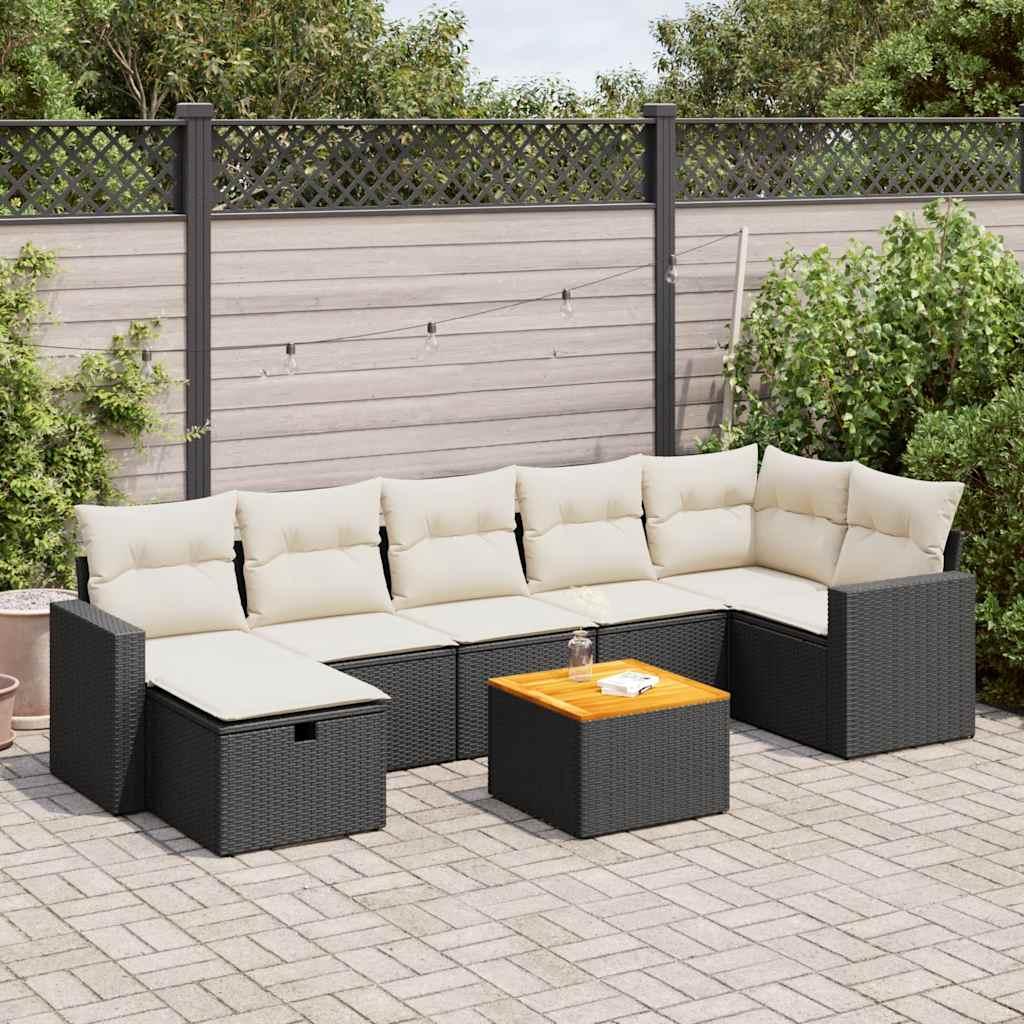 Sofasæt til haven i polyrattan - 8 dele med hynder, sort