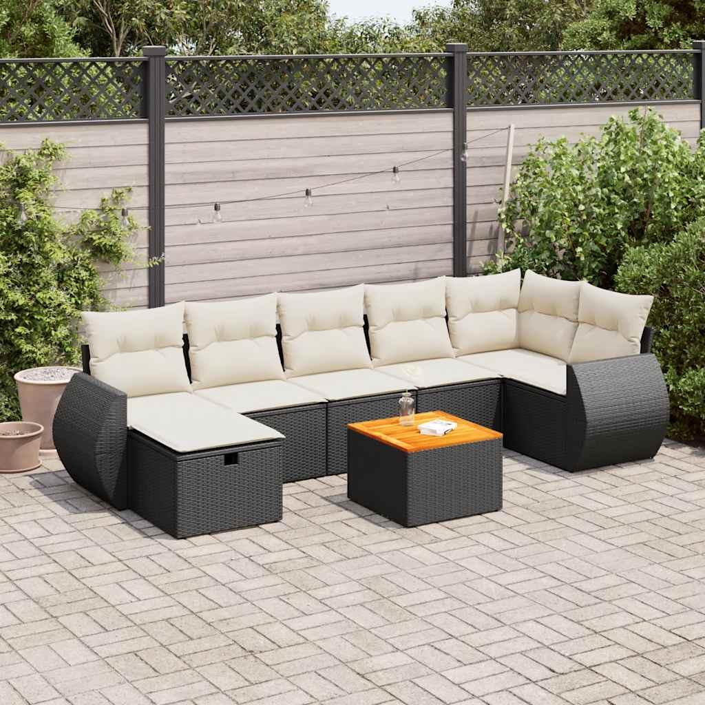 Havesofasæt 8 Dele Med Hynder Polyrattan Beige - Sort og cremefarvet / bord 3x midterdel 3x hjørnedel fodskammel