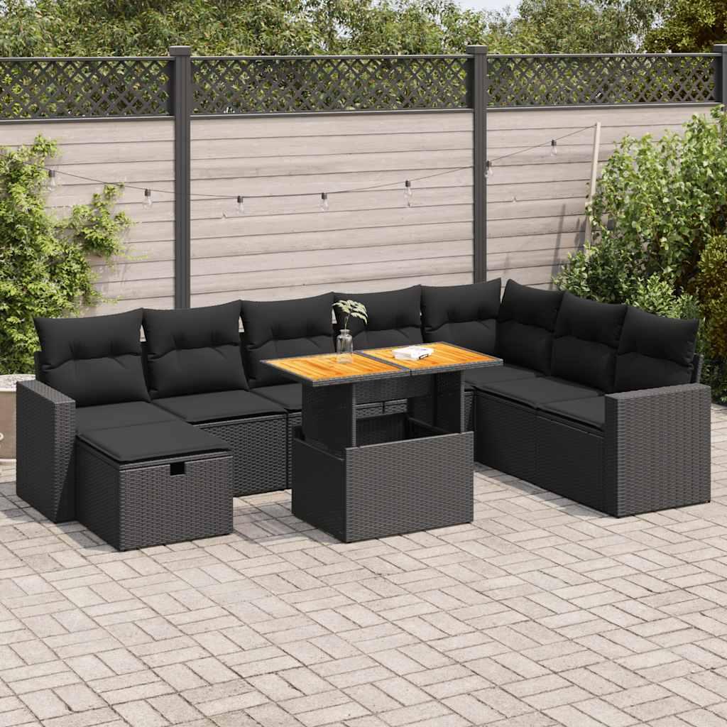 Sofasæt Til Haven 9 Dele Med Hynder Polyrattan Sort - Sort / med opbevaring