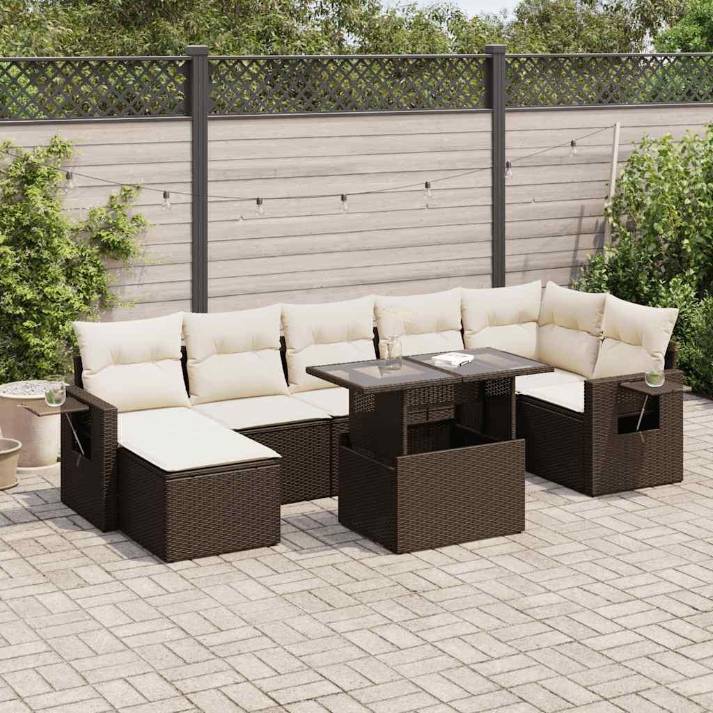 Sofasæt Til Haven 8 Dele Med Hynder Polyrattan - Brun og cremefarvet / med opbevaring