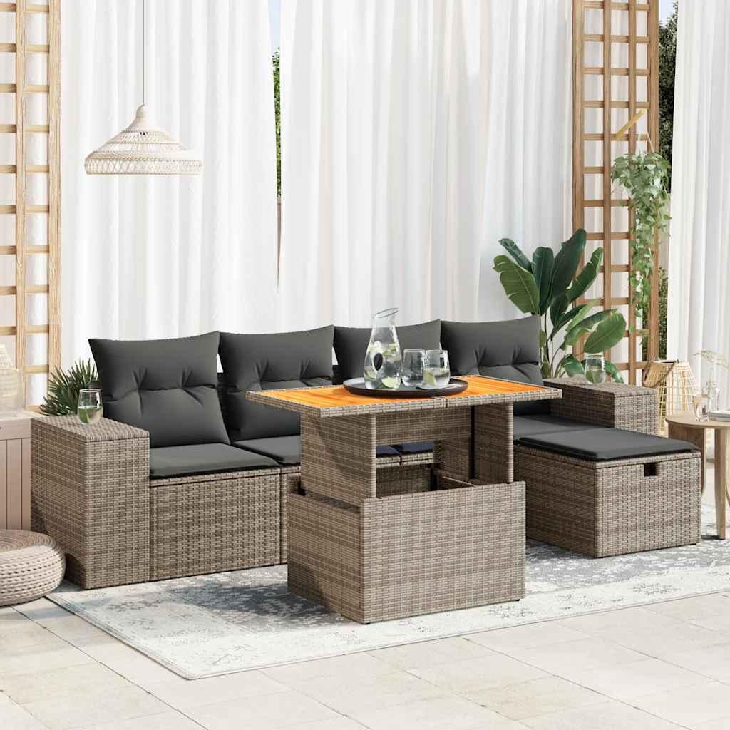 Sofasæt Til Haven 6 Dele Med Hynder Polyrattan Sort - Grå / med opbevaring