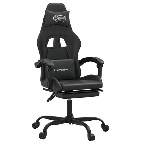Drejelig gamingstol med fodstøtte kunstlæder sort
