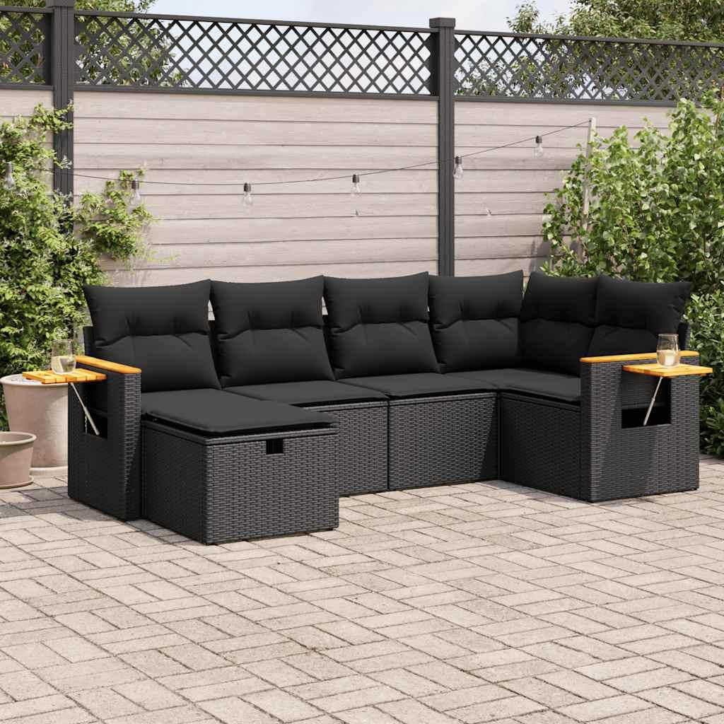 Sofasæt Til Haven 7 Dele Med Hynder Polyrattan - Sort / med opbevaring