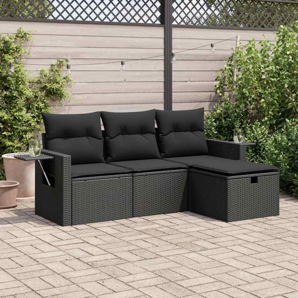 Sofasæt Til Haven 4 Dele Med Hynder Polyrattan Beige - Sort / med opbevaring
