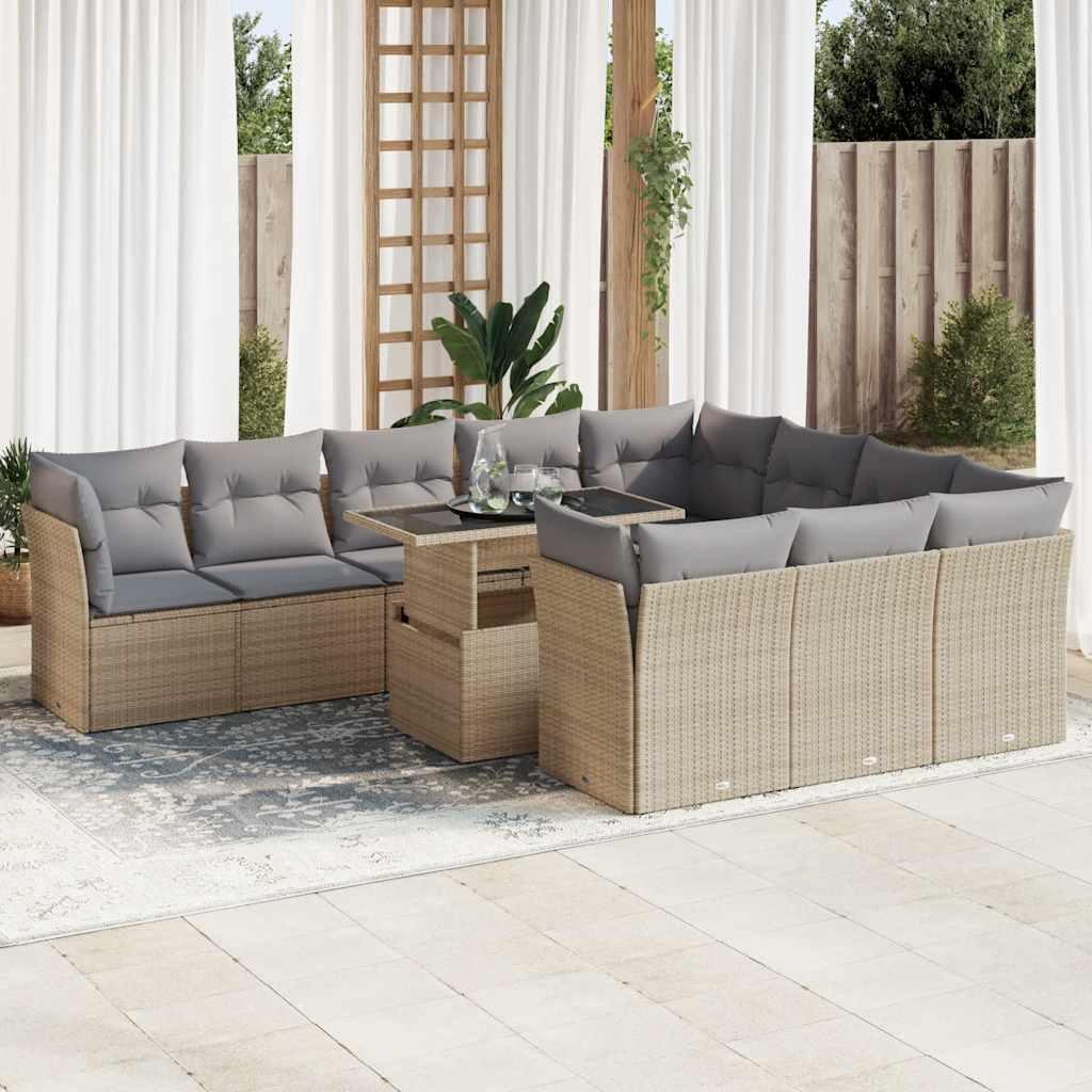 Sofasæt Til Haven 11 Dele Med Hynder Polyrattan - beige og grå