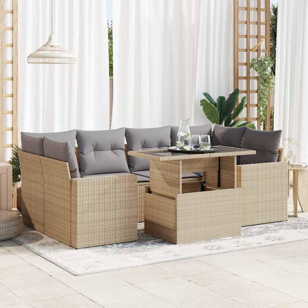 Sofasæt Til Haven 7 Dele Med Hynder Polyrattan - beige og grå / med opbevaring