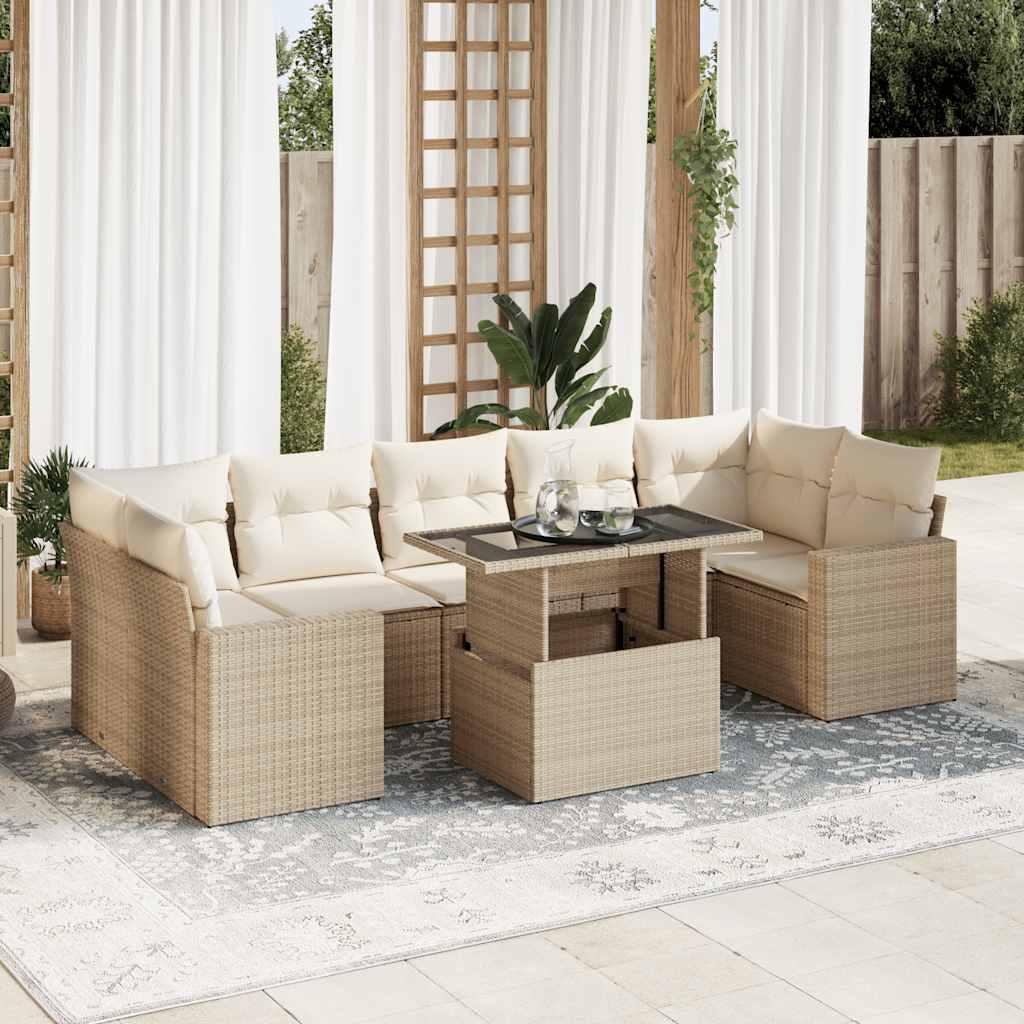 Sofasæt til haven 8 dele med hynder polyrattan beige