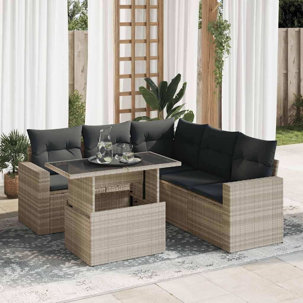 Sofasæt Til Haven 6 Dele Med Hynder Polyrattan - Lysegrå / Med opbevaring