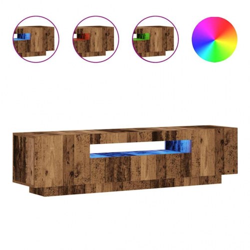 Tv-bord med LED-lys - 160×35×40 cm, konstrueret træ, antikt træ
