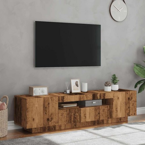 Tv-bord med LED-lys - 160×35×40 cm, konstrueret træ, antikt træ