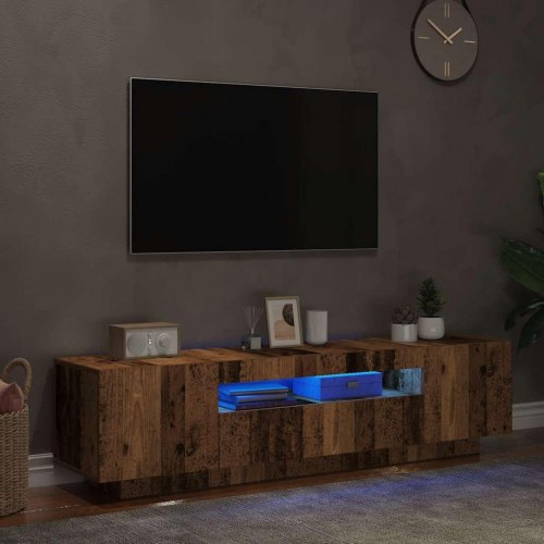 Tv-bord med LED-lys - 160×35×40 cm, konstrueret træ, antikt træ