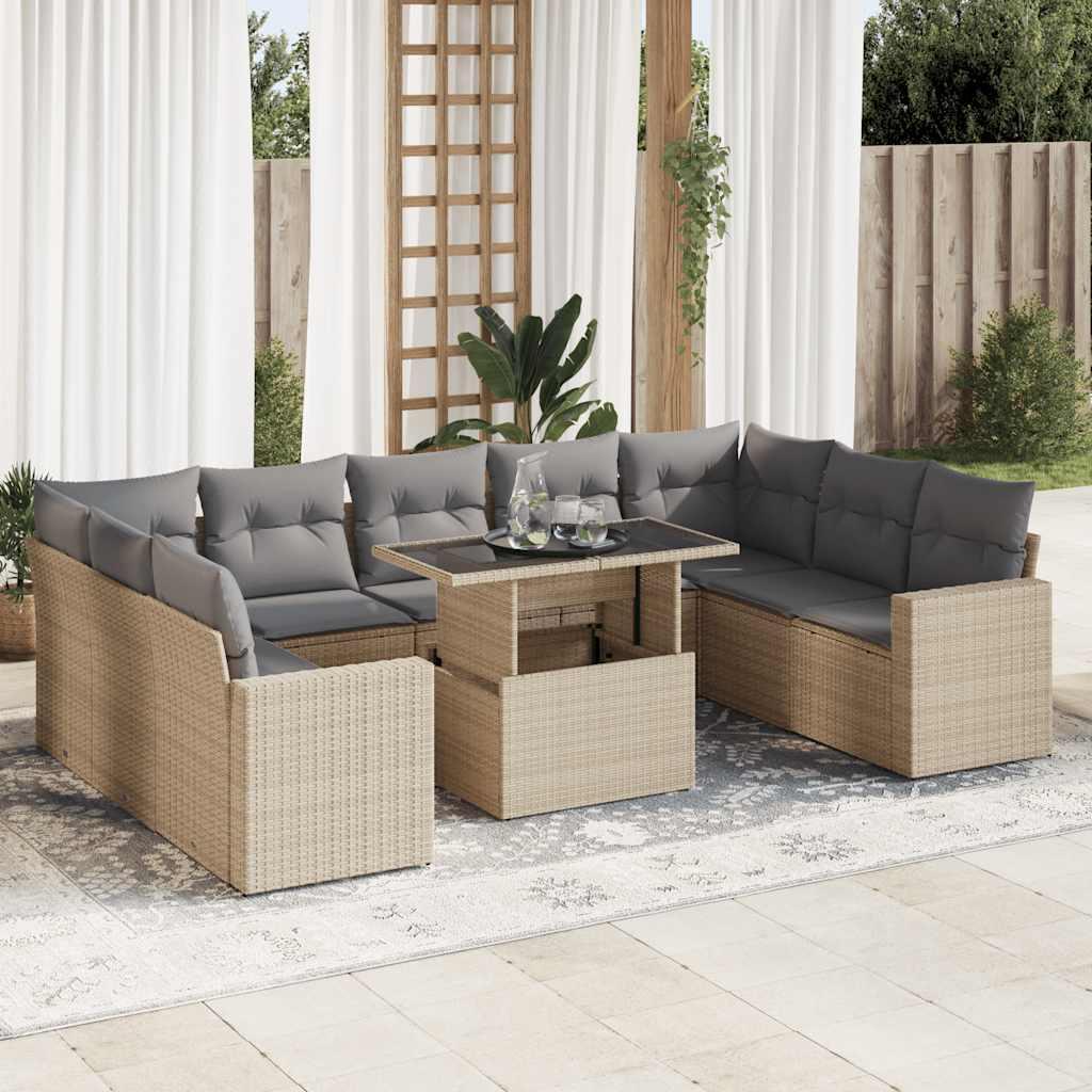 Sofasæt Til Haven 10 Dele Med Hynder Polyrattan - beige og grå / med opbevaring