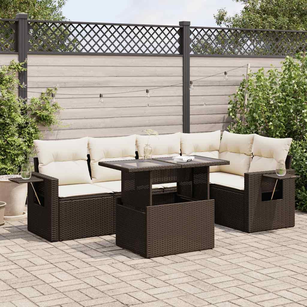 Sofasæt Til Haven 6 Dele Med Hynder Polyrattan - Brun og cremefarvet / Med opbevaring