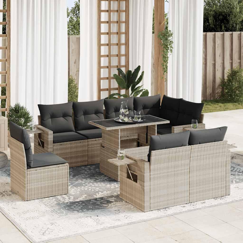 vidaXL sofasæt til haven 9 dele med hynder polyrattan lysegrå