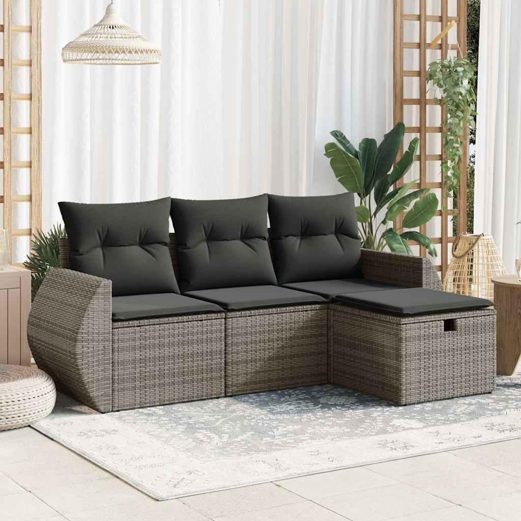 Sofasæt Til Haven 4 Dele Med Hynder Polyrattan Sort - Grå / med opbevaring