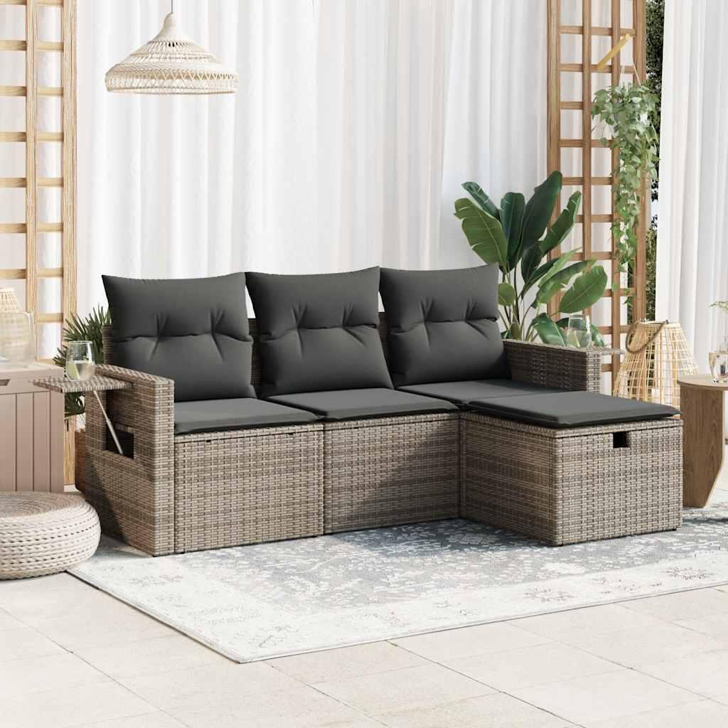Sofasæt Til Haven 4 Dele Med Hynder Polyrattan Beige - Grå / med opbevaring