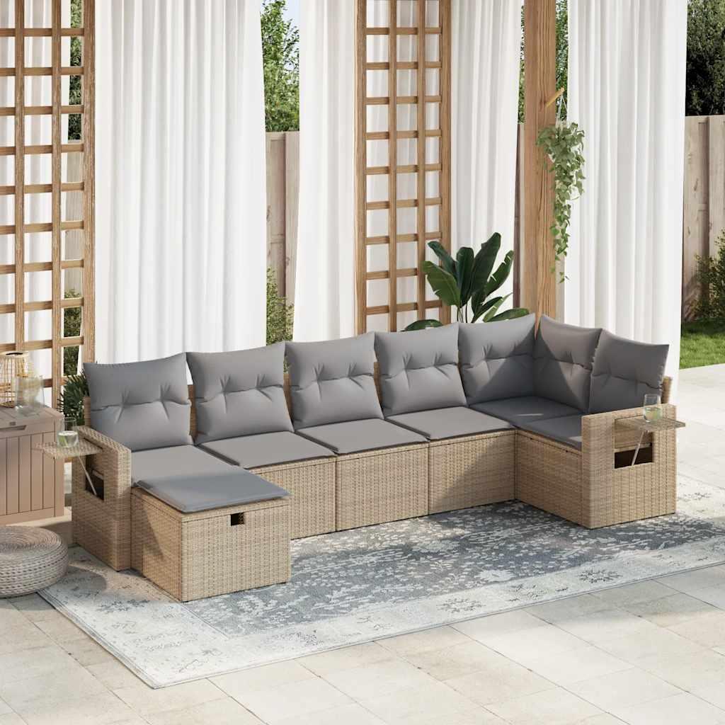 Sofasæt Til Haven 7 Dele Med Hynder Polyrattan - Beige og grå / Med opbevaring