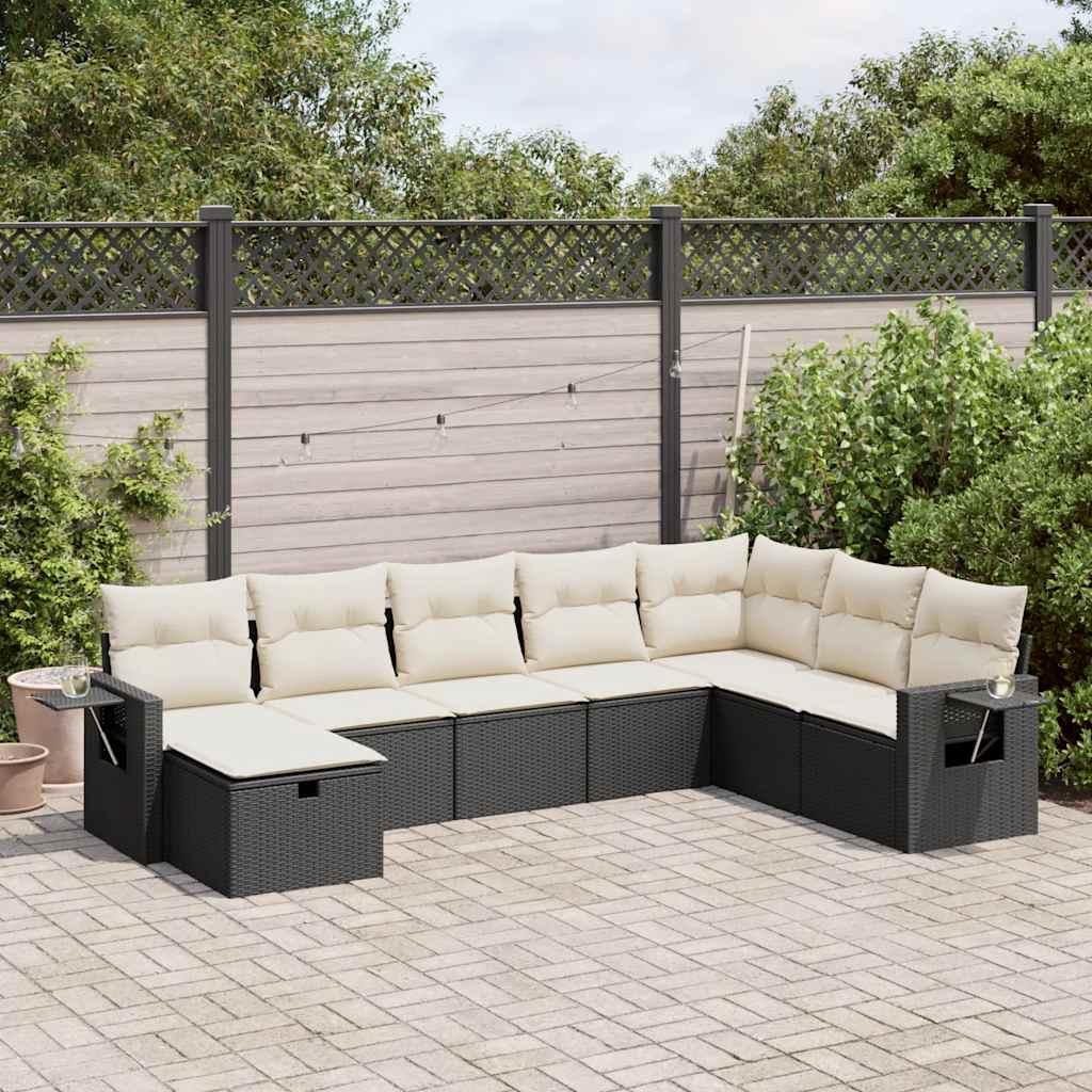 Sofasæt Til Haven 9 Dele Med Hynder Polyrattan Sort - Sort og cremefarvet / med opbevaring