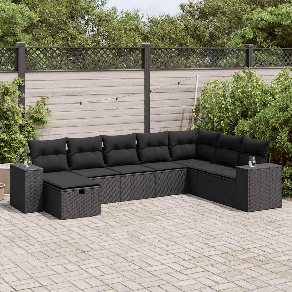Sofasæt til haven - 8 dele med hynder i polyrattan, sort