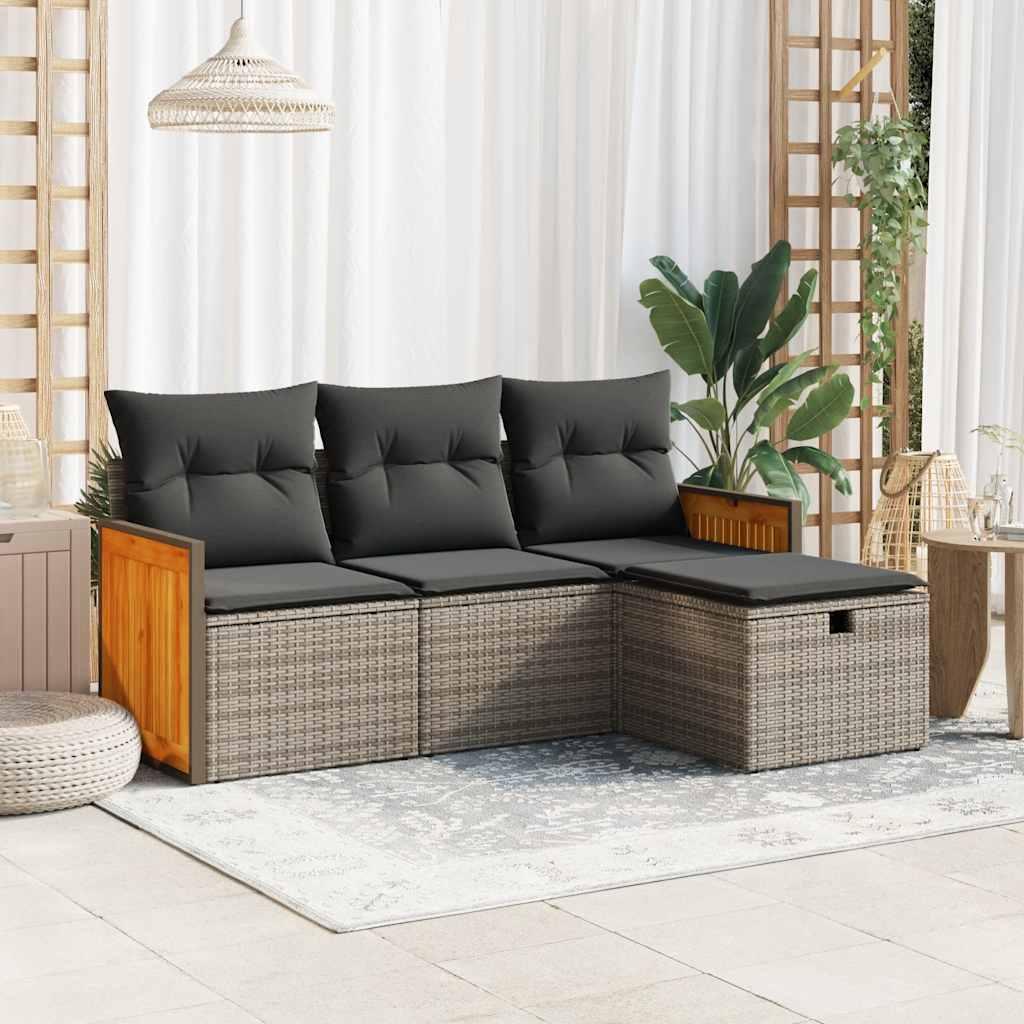 Sofasæt Til Haven 4 Dele Med Hynder Polyrattan - Grå / Med opbevaring