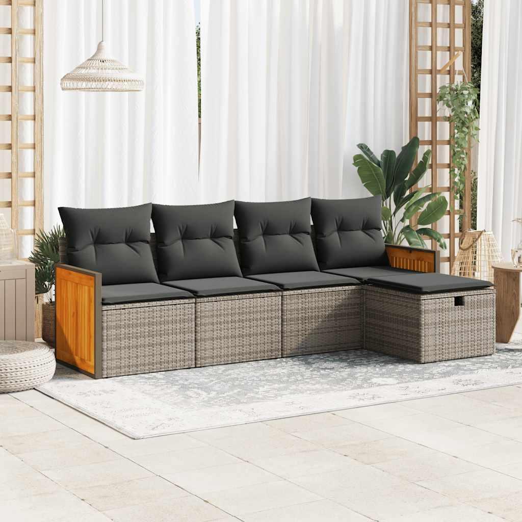 Sofasæt Til Haven 6 Dele Med Hynder Polyrattan Beige - Grå / med opbevaring