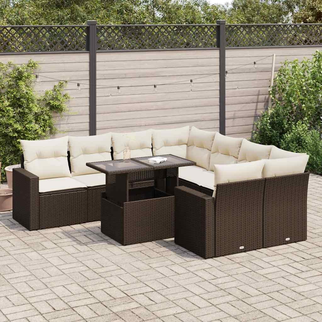 Sofasæt Til Haven 9 Dele Med Hynder Polyrattan - Brun og cremefarvet / med opbevaring