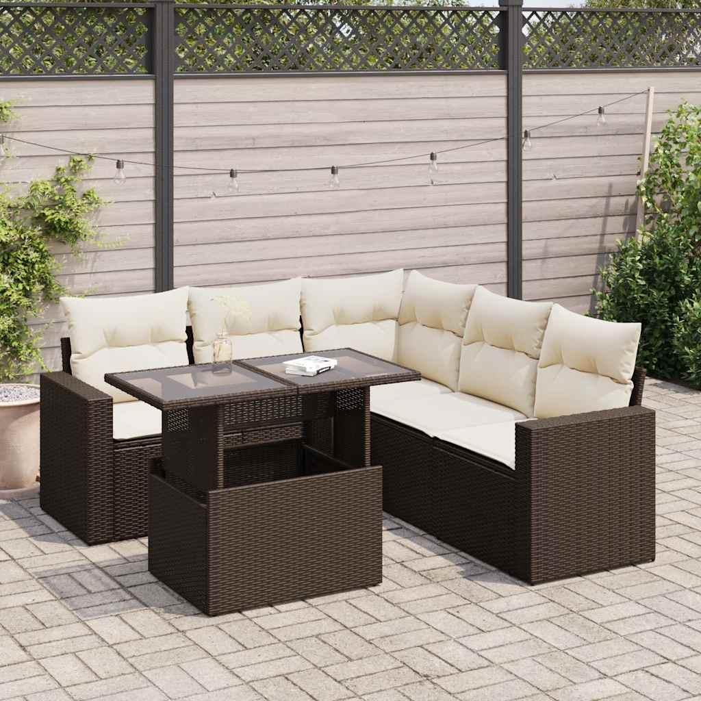Sofasæt Til Haven 6 Dele Med Hynder Polyrattan - Brun og cremefarvet / med opbevaring