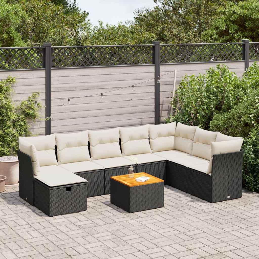 Sofasæt Til Haven 9 Dele Med Hynder Polyrattan - Sort og cremefarvet / med opbevaring